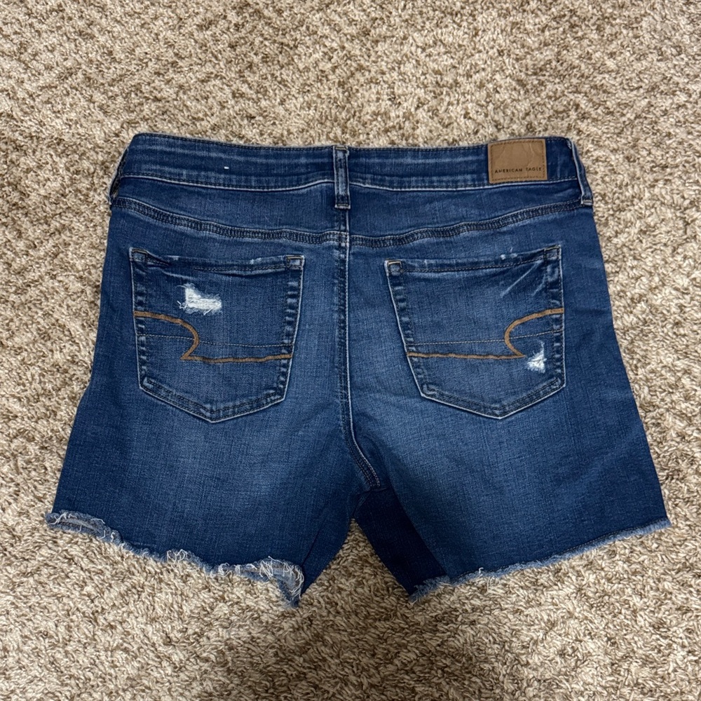 American Eagle Outfitters Dark Indigo Frayed Hem Denim Shorts